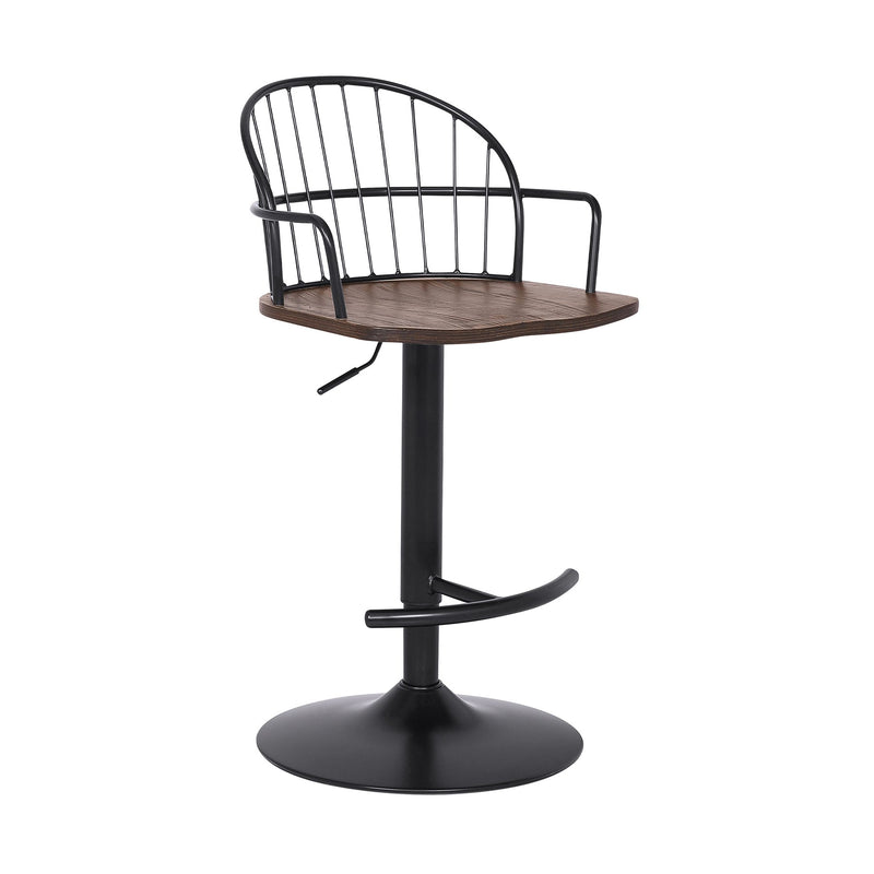 Edward Adjustable Walnut Glazed Barstool in Black Powder Coated Finish - Furniture City (CA)l