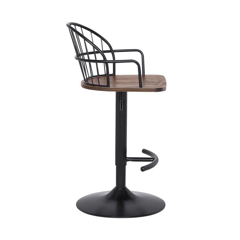 Edward Adjustable Walnut Glazed Barstool in Black Powder Coated Finish - Furniture City (CA)l