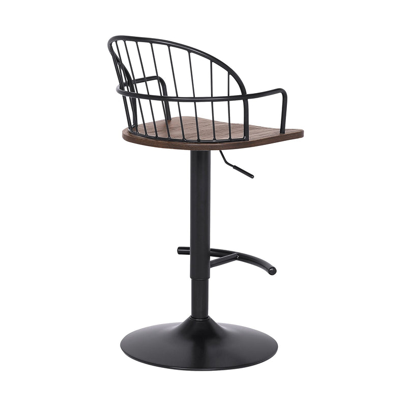 Edward Adjustable Walnut Glazed Barstool in Black Powder Coated Finish - Furniture City (CA)l