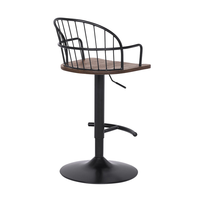 Edward Adjustable Walnut Glazed Barstool in Black Powder Coated Finish