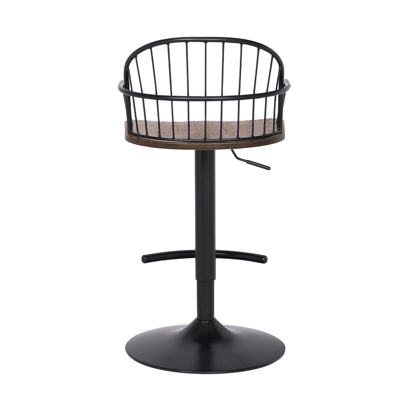 Edward Adjustable Walnut Glazed Barstool in Black Powder Coated Finish - Furniture City (CA)l