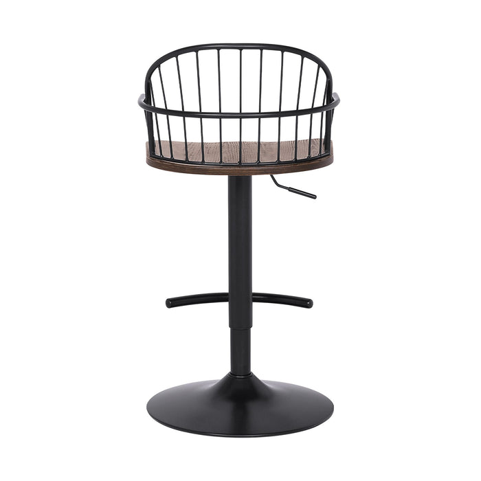 Edward Adjustable Walnut Glazed Barstool in Black Powder Coated Finish