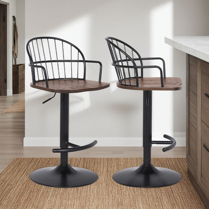 Edward Adjustable Walnut Glazed Barstool in Black Powder Coated Finish