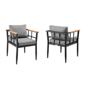 Ezra Outdoor Patio Dining Chair in Aluminum and Teak with Gray Cushions – Set of 2 - Furniture City (CA)l