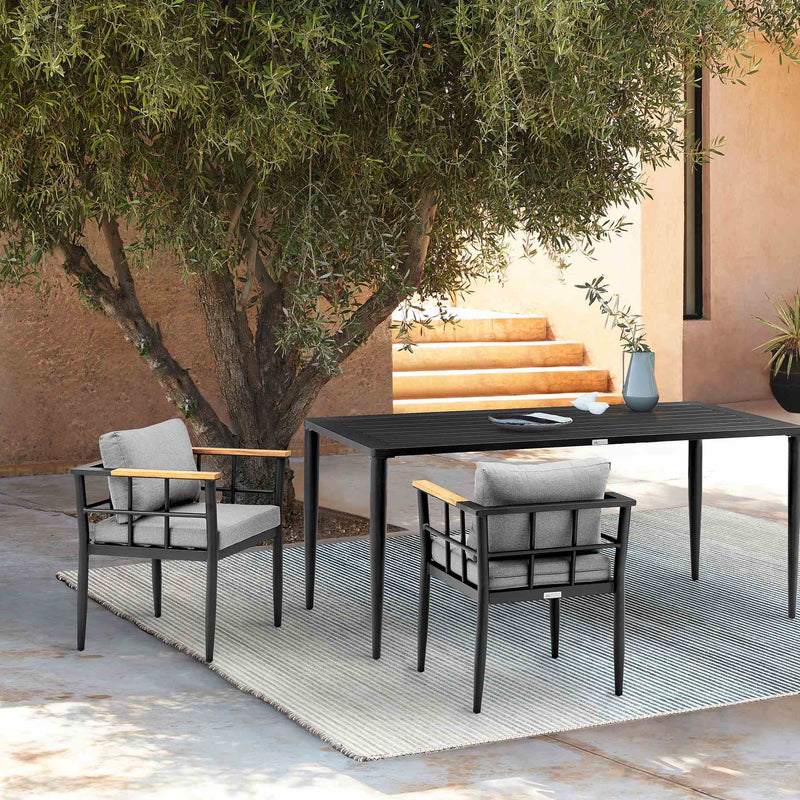 Ezra Outdoor Patio Dining Chair in Aluminum and Teak with Gray Cushions – Set of 2 - Furniture City (CA)l