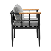 Ezra Outdoor Patio Dining Chair in Aluminum and Teak with Gray Cushions – Set of 2 - Furniture City (CA)l