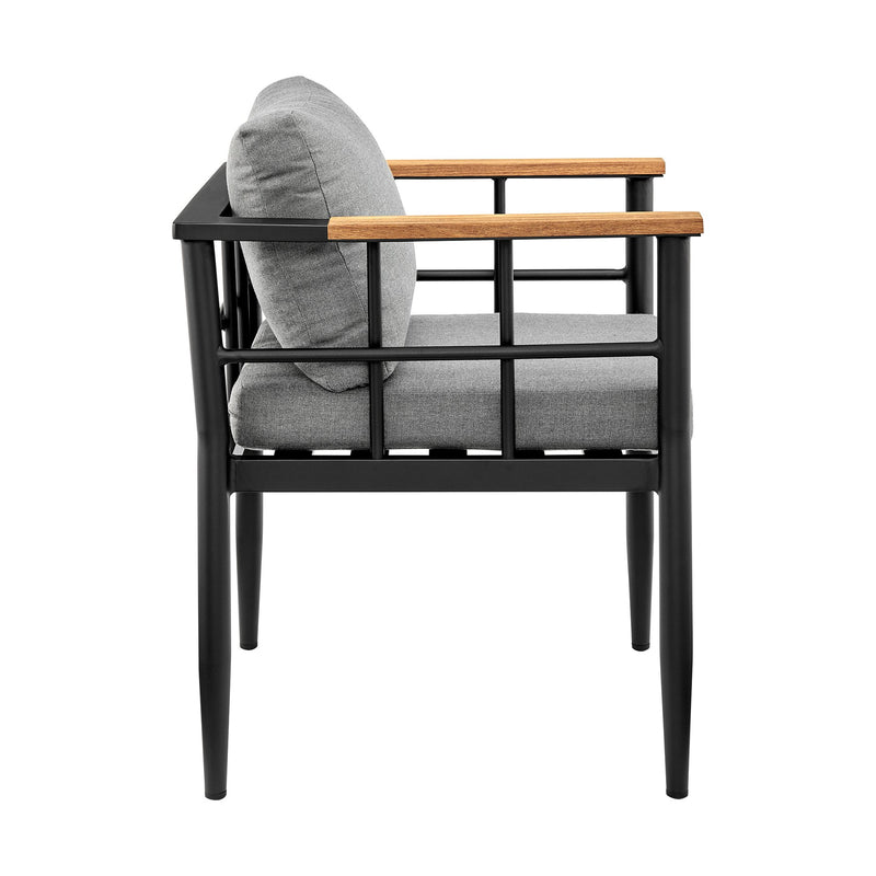 Ezra Outdoor Patio Dining Chair in Aluminum and Teak with Gray Cushions – Set of 2 - Furniture City (CA)l