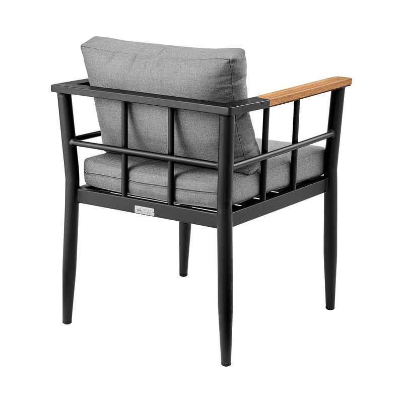 Ezra Outdoor Patio Dining Chair in Aluminum and Teak with Gray Cushions – Set of 2 - Furniture City (CA)l