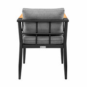 Ezra Outdoor Patio Dining Chair in Aluminum and Teak with Gray Cushions – Set of 2 - Furniture City (CA)l