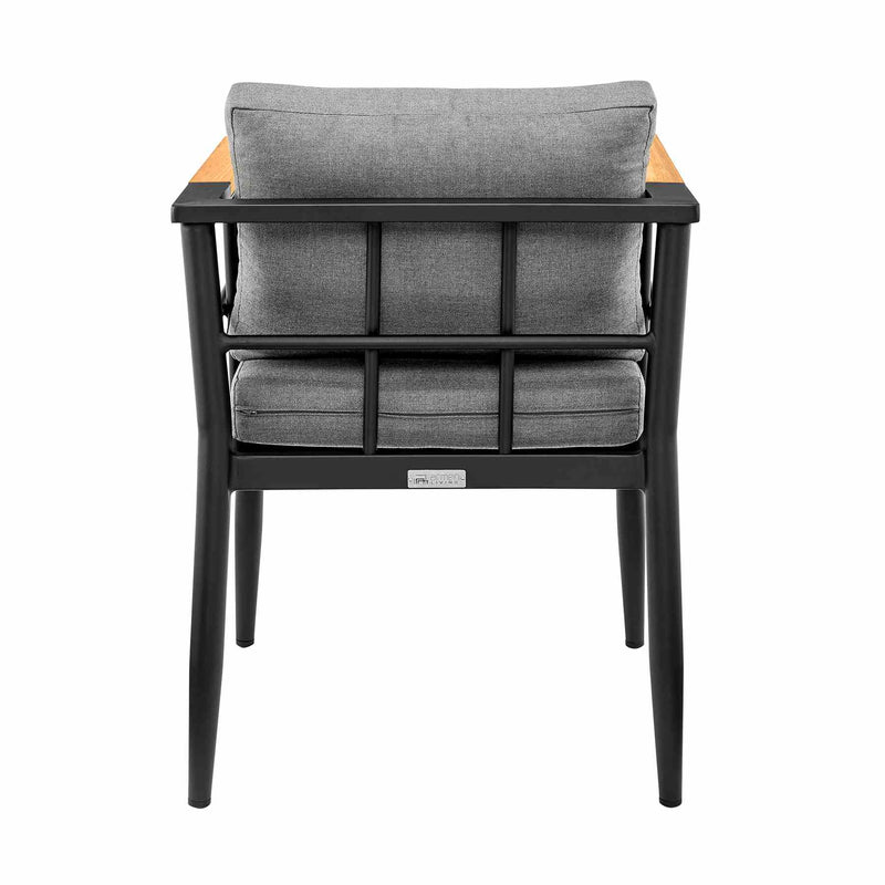 Ezra Outdoor Patio Dining Chair in Aluminum and Teak with Gray Cushions – Set of 2 - Furniture City (CA)l