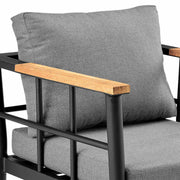Ezra Outdoor Patio Dining Chair in Aluminum and Teak with Gray Cushions – Set of 2 - Furniture City (CA)l