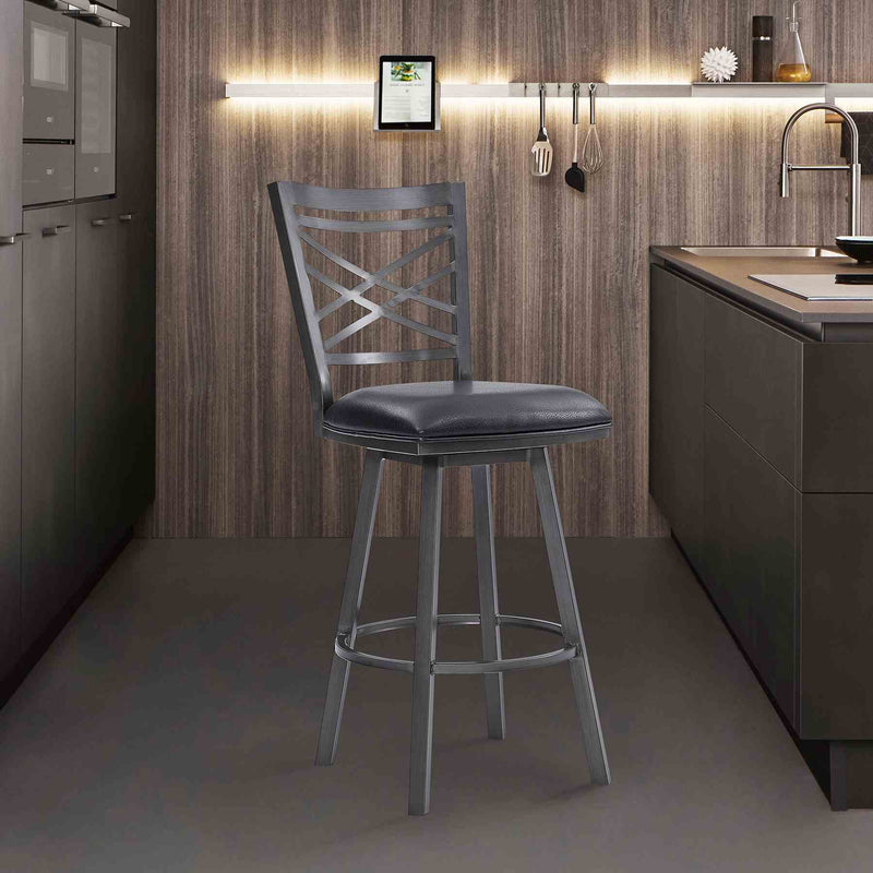 Fargo 26" Counter Height Metal Barstool in Mineral Finish with Black Faux Leather - Furniture City (CA)l