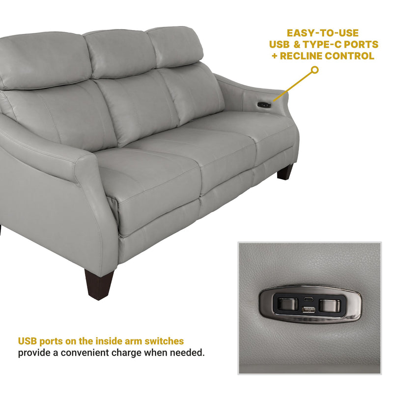 Felicity 84" Zero Gravity Power Reclining Sofa in Silver Leather - Furniture City (CA)l