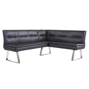 Fenton Contemporary Corner Nook in Brushed Stainless Steel Finish with Gray Faux Leather - Furniture City (CA)l