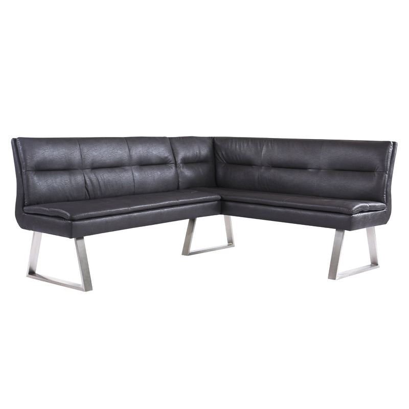 Fenton Contemporary Corner Nook in Brushed Stainless Steel Finish with Gray Faux Leather - Furniture City (CA)l