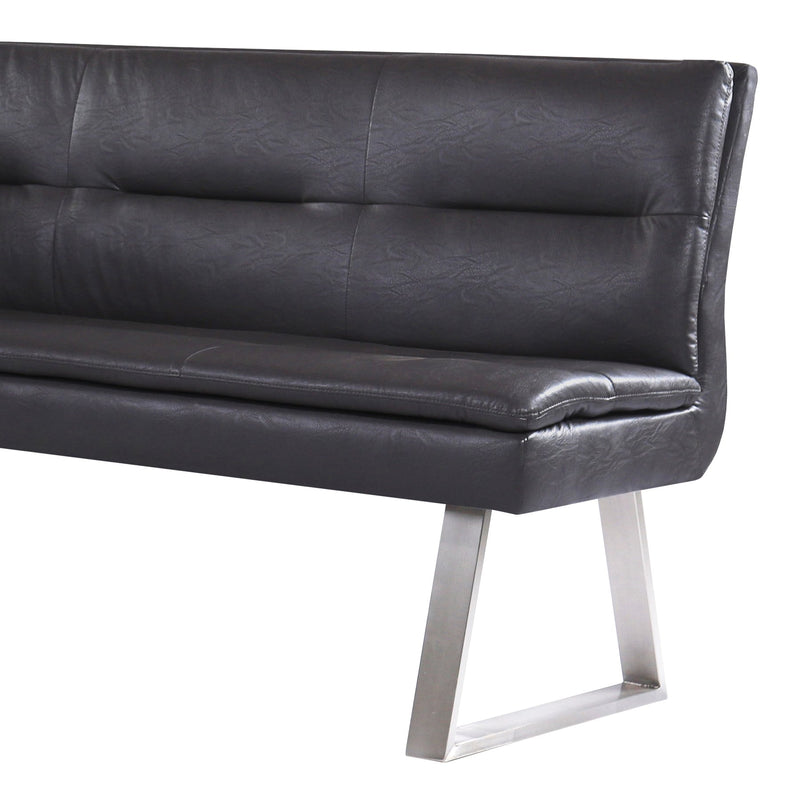 Fenton Contemporary Corner Nook in Brushed Stainless Steel Finish with Gray Faux Leather - Furniture City (CA)l