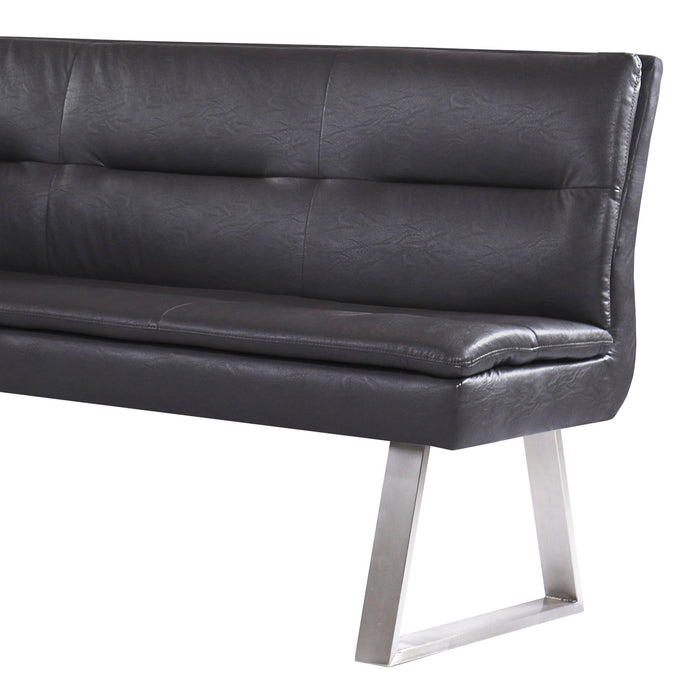 Fenton Contemporary Corner Nook in Brushed Stainless Steel Finish with Gray Faux Leather