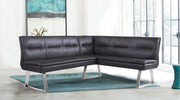 Fenton Contemporary Corner Nook in Brushed Stainless Steel Finish with Gray Faux Leather - Furniture City (CA)l