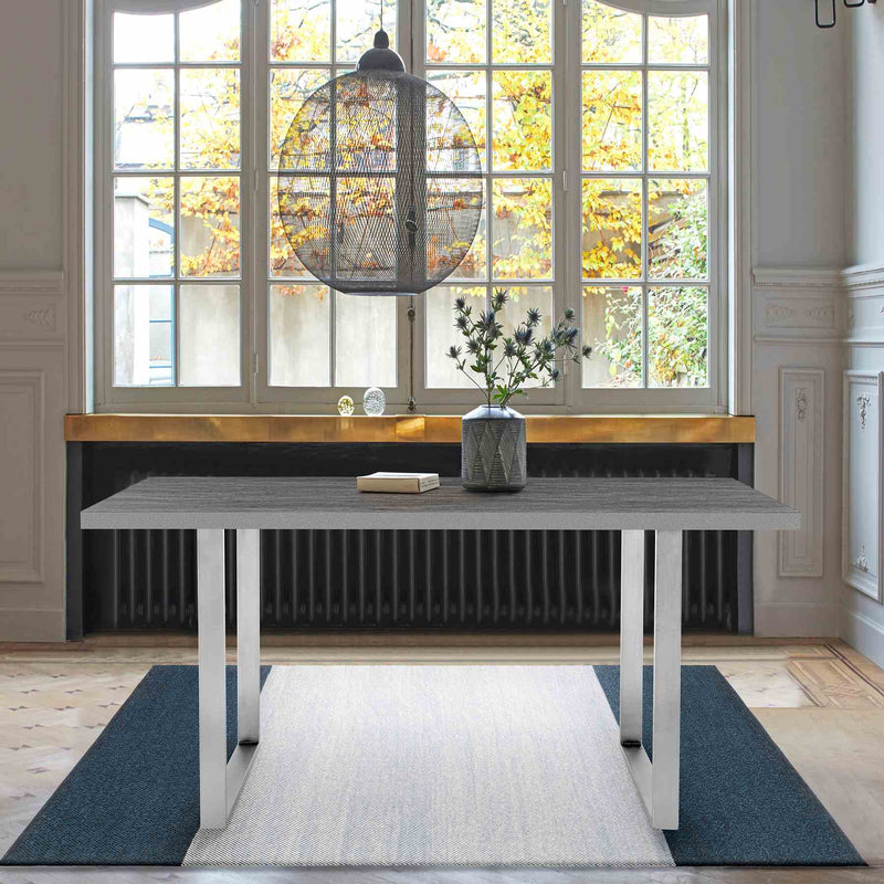 Fenton Dining Table with Gray Top and Brushed Stainless Steel Base - Furniture City (CA)l