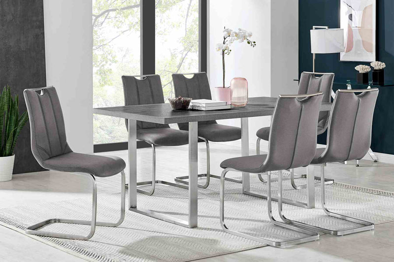 Fenton Dining Table with Gray Top and Brushed Stainless Steel Base - Furniture City (CA)l