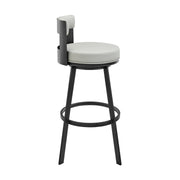 Flynn 26" Swivel Counter Stool in Black Metal with Light Gray Faux Leather - Furniture City (CA)l
