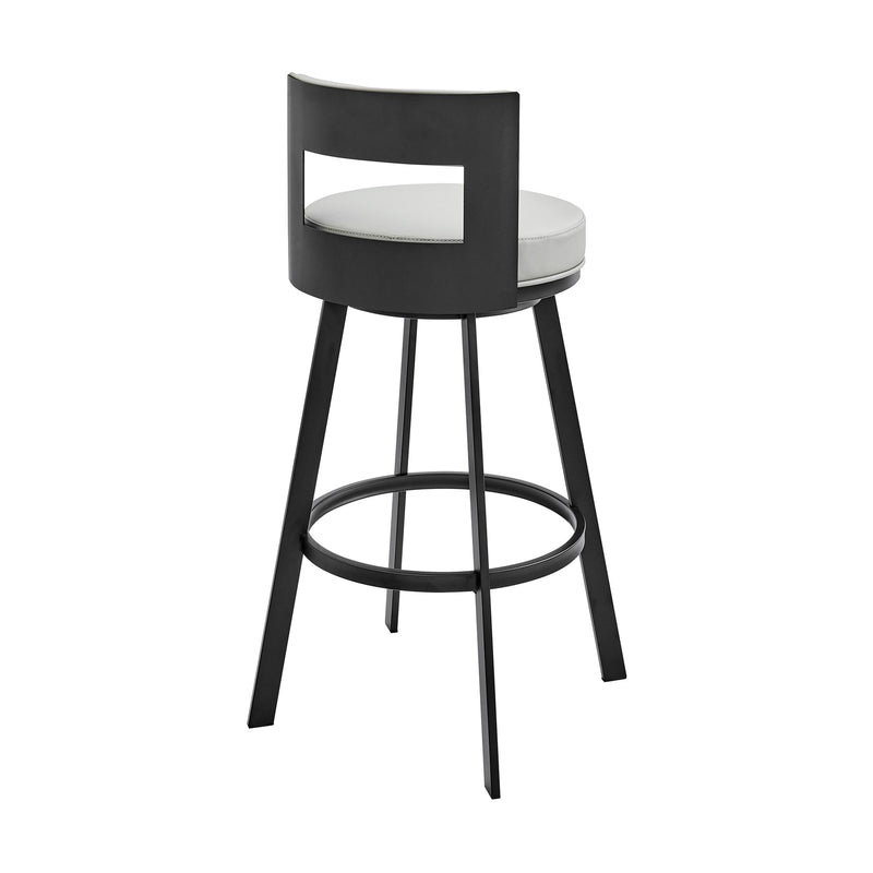 Flynn 26" Swivel Counter Stool in Black Metal with Light Gray Faux Leather - Furniture City (CA)l