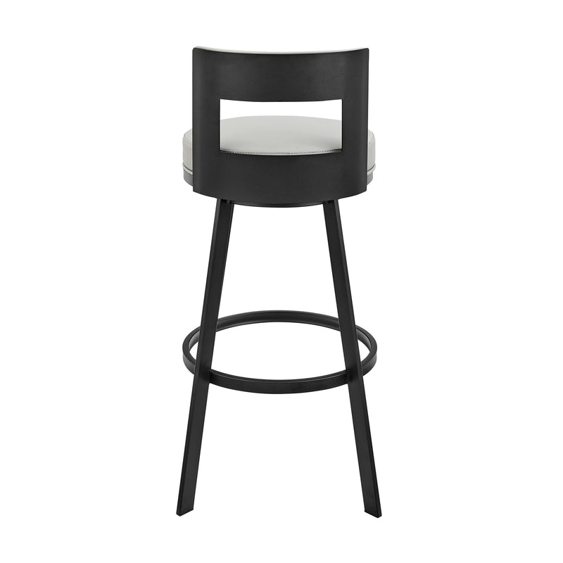 Flynn 26" Swivel Counter Stool in Black Metal with Light Gray Faux Leather - Furniture City (CA)l