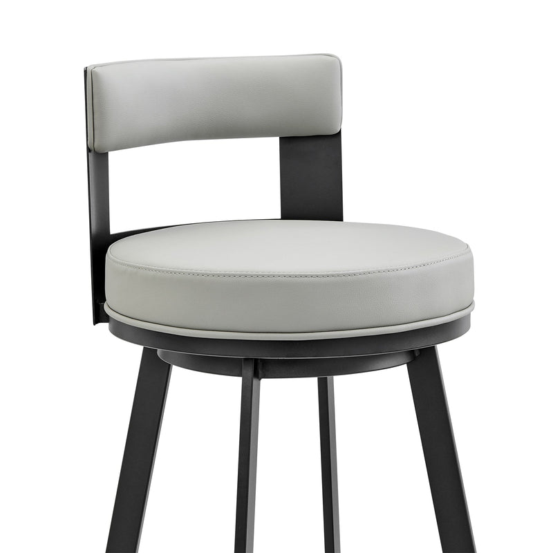 Flynn 26" Swivel Counter Stool in Black Metal with Light Gray Faux Leather - Furniture City (CA)l