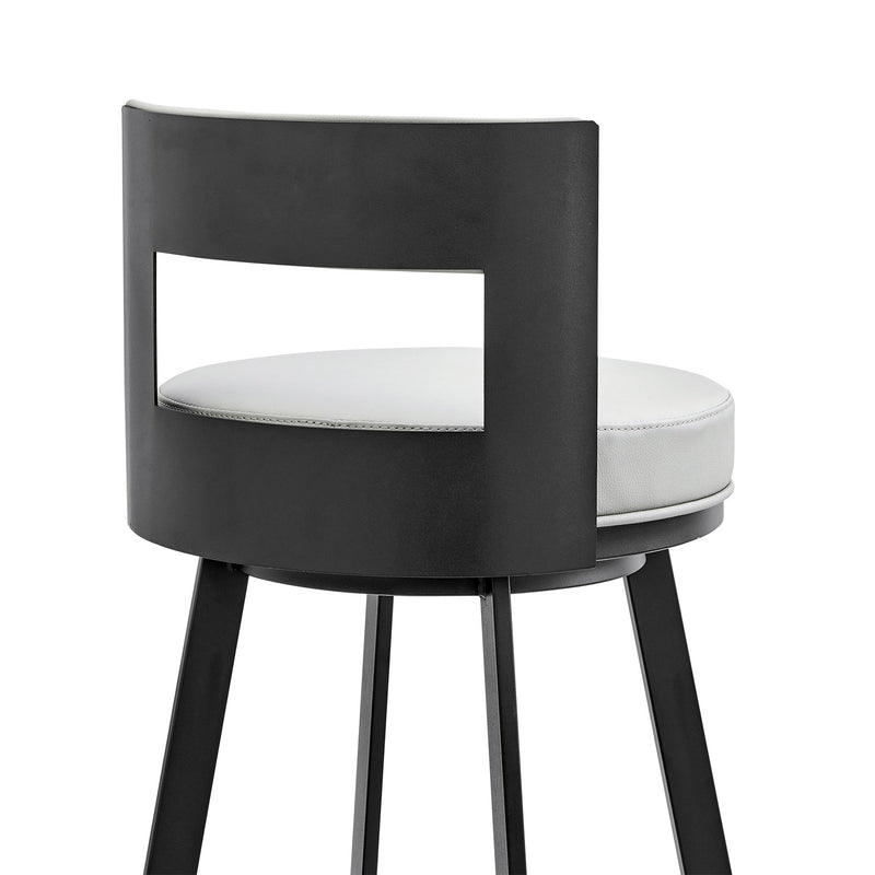 Flynn 26" Swivel Counter Stool in Black Metal with Light Gray Faux Leather - Furniture City (CA)l