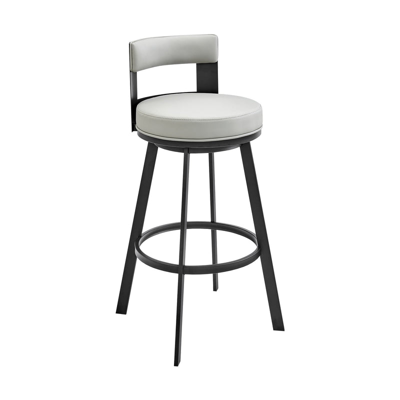 Flynn 30" Swivel Bar Stool in Black Metal with Light Gray Faux Leather - Furniture City (CA)l