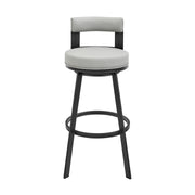 Flynn 30" Swivel Bar Stool in Black Metal with Light Gray Faux Leather - Furniture City (CA)l