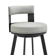 Flynn 30" Swivel Bar Stool in Black Metal with Light Gray Faux Leather - Furniture City (CA)l