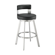 Flynn 26" Swivel Counter Stool in Brushed Stainless Steel with Black Faux Leather - Furniture City (CA)l