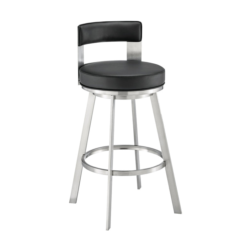 Flynn 26" Swivel Counter Stool in Brushed Stainless Steel with Black Faux Leather - Furniture City (CA)l