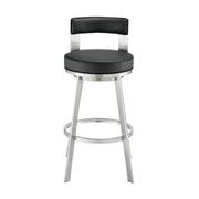 Flynn 26" Swivel Counter Stool in Brushed Stainless Steel with Black Faux Leather - Furniture City (CA)l