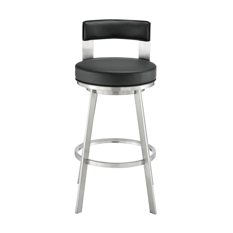 Flynn 26" Swivel Counter Stool in Brushed Stainless Steel with Black Faux Leather - Furniture City (CA)l