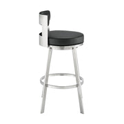 Flynn 26" Swivel Counter Stool in Brushed Stainless Steel with Black Faux Leather - Furniture City (CA)l