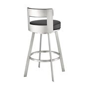 Flynn 26" Swivel Counter Stool in Brushed Stainless Steel with Black Faux Leather - Furniture City (CA)l