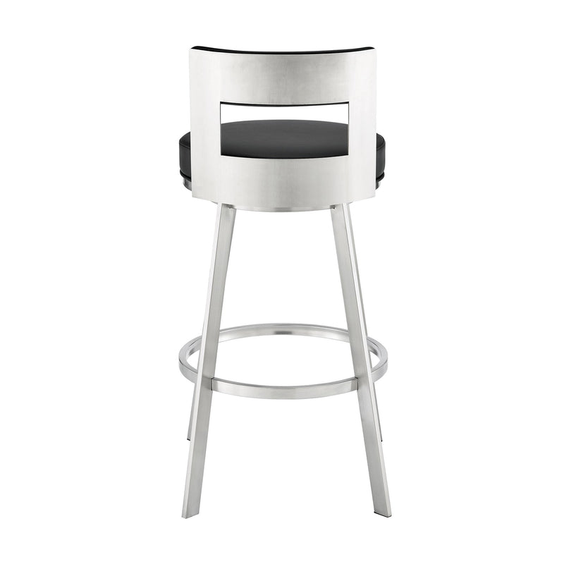 Flynn 26" Swivel Counter Stool in Brushed Stainless Steel with Black Faux Leather - Furniture City (CA)l
