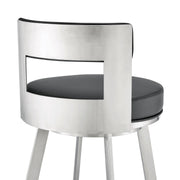Flynn 26" Swivel Counter Stool in Brushed Stainless Steel with Black Faux Leather - Furniture City (CA)l