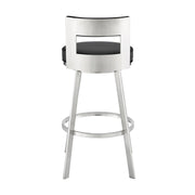 Flynn 30" Swivel Bar Stool in Brushed Stainless Steel with Black Faux Leather - Furniture City (CA)l