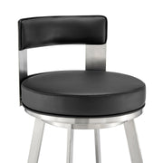 Flynn 30" Swivel Bar Stool in Brushed Stainless Steel with Black Faux Leather - Furniture City (CA)l