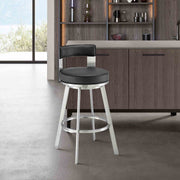 Flynn 30" Swivel Bar Stool in Brushed Stainless Steel with Black Faux Leather - Furniture City (CA)l