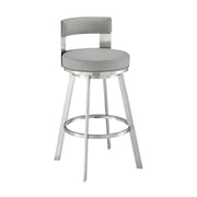 Flynn 26" Swivel Counter Stool in Brushed Stainless Steel with Light Gray Faux Leather - Furniture City (CA)l