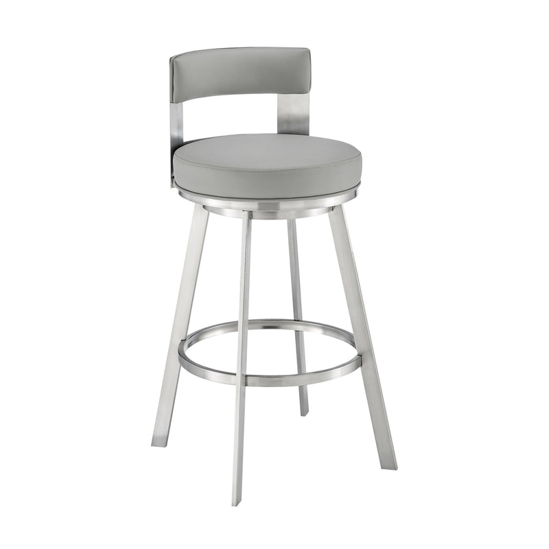 Flynn 26" Swivel Counter Stool in Brushed Stainless Steel with Light Gray Faux Leather - Furniture City (CA)l