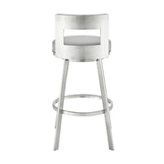 Flynn 26" Swivel Counter Stool in Brushed Stainless Steel with Light Gray Faux Leather - Furniture City (CA)l