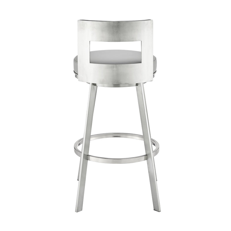 Flynn 26" Swivel Counter Stool in Brushed Stainless Steel with Light Gray Faux Leather - Furniture City (CA)l