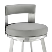 Flynn 26" Swivel Counter Stool in Brushed Stainless Steel with Light Gray Faux Leather - Furniture City (CA)l