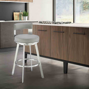 Flynn 26" Swivel Counter Stool in Brushed Stainless Steel with Light Gray Faux Leather - Furniture City (CA)l
