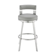 Flynn 30" Swivel Bar Stool in Brushed Stainless Steel with Light Gray Faux Leather - Furniture City (CA)l